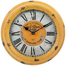Antique Yellow Round Old Town Metal Wall Clock Made From Metal By Everydecor