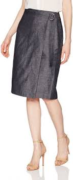Ellen Tracy Womens Faux Wrap Belted Skirt Indigo Denim