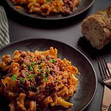 homemade bolognese sauce with gigli