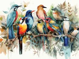 Watercolor Painting Natural Birds