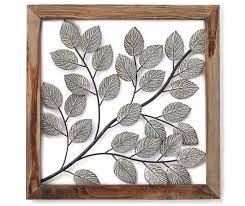 Gray Leaves Framed Metal Wall Decor