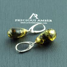 earthy green amber teardrop earrings