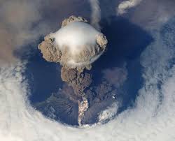 image of volcanic eruption top view