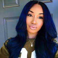 There are a number of ways to add blue strands to your black this is a great option for those who want to rock a black and blue hair combo for a bit but plan to part ways with the fun color at their next haircut. Love Her Hair Hair Color Blue Hair Styles Midnight Blue Hair