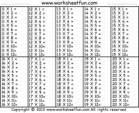 Advanced Times Table Worksheet 11 To 20 Math Tables