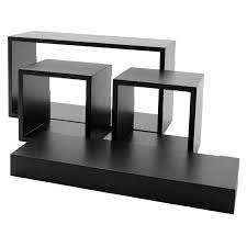 4 Piece Wall Shelf Cube Set Black 2