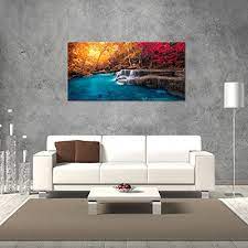 5% coupon applied at checkout. Amazon Com Visual Art Decor Large Piece Scenery Canvas Wall Art Colorful Autumn Forest Blue Lake Photography Canvas Prints Framed And Stretched Home Bedroom Living Room Wall Decoration Posters Prints