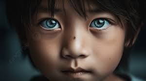 boy of asian descent with blue eyes