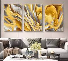 Mustard Yellow Gray Abstract Painting
