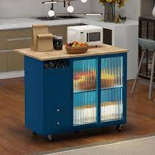 Blue Wood 44 1 In Kitchen Island With