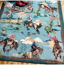retro cowboy rug blue