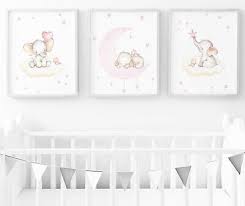 Pink Elephant Nursery Print Set Of 3