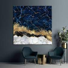 Blue Gold Marble Canvas Luxury Wall