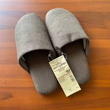 muji bedroom slippers in dark grey