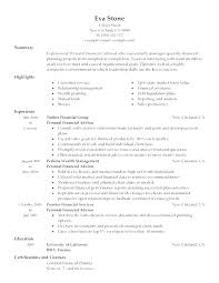 Entry Level Financial Advisor Resume Objective Service Resource