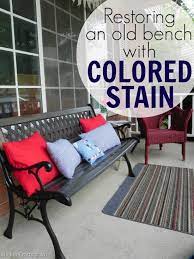 outdoor bench with colored stain