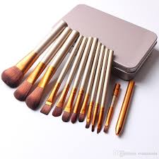 makeup brushes set golden with box 12