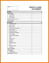 Profit And Loss Statement Form For Small Business Sample Income