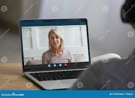 Woman Talk on Webcam Call with Elderly Mother Stock Photo - Image of parent,  distant: 212557964