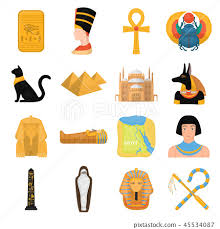 ancient egypt cartoon icons in set