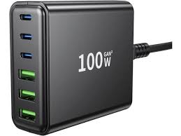 Usb C Fast Charger Sa 100w Gan Compact 6 Port Usb C Charging Station Portable Usb C Wall Charger Adapter 3 Usb C And 3 Qc Usb A For All Ipad Ip
