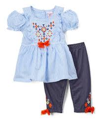 Nannette Kids Blue Stripe Cutout Tunic Embellished Leggings Infant Toddler