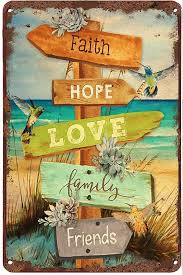 Road Tin Sign Faith Hope Love Family