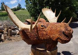 Moose Head Wall Mount Chain Saw Carving