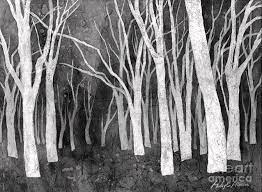 Black And White Forest Painting gambar png