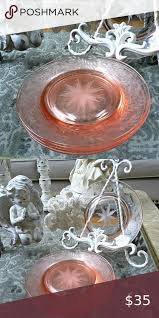 Set 6 Vintage Pink Etched Glass Dessert