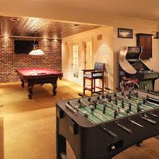 75 Basement Game Room With White Walls