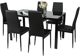 Nova chrome round glass dining table and 4 black white grey dining chairs. Amazon Com Bahom 7 Piece Kitchen Dining Table Set For 6 Glass Table And Pu Leather Chairs Set Of 6 For Breakfast Black Table Chair Sets
