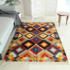 hand woven wool area rug with cotton