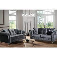 2 Seater Plush Velvet Fabric Sofa Set