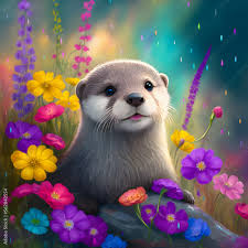 cute baby otter fluffy colorful