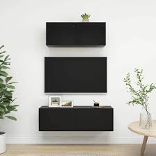 Tv Cabinet Set Black Engineered Wood