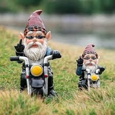Biker Gnome With Motorcycle Statue