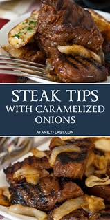steak tips with caramelized onions a