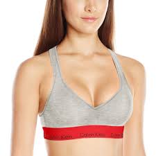 Calvin Klein Womens Modern Cotton Lightly Lined Bralette Grey Heather With Red Waistband X Large
