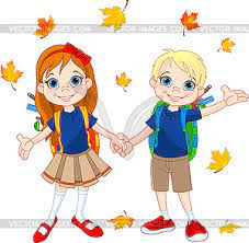 Мальчик и девочка готов к школе - стоковый клипарт