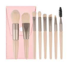 8pcs set cosmestic brush wooden handle multi purpose portable make up brush set for women 1