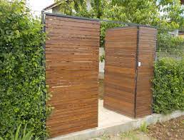 the wooden gate with steel frame is