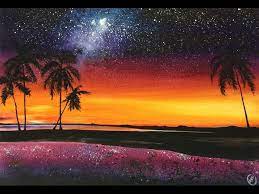 Watercolor Hawaiian Night Palm Trees