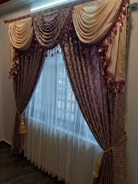 brown valance and curtains for home
