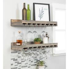 Solid Pine Wood Luxe Wall Mounted Wine Glass Stemware Racks Set Of 2 Gray 36 Width
