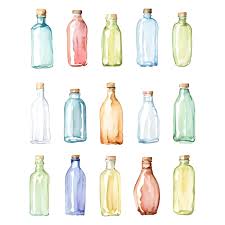 Watercolor Empty Glass Bottle Isolated