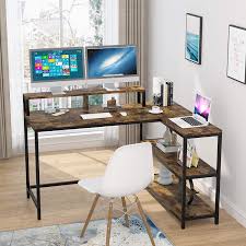 L shaped computer desks for small spaces. Buy Aousthop L Shaped Computer Desk 51 Small Corner Desk With Storage Study Writing Table With Monitor Stand Riser For Home Office Small Space Rustic Brown Online In Paraguay B08zybdj69
