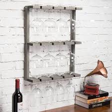 Gray Wood Wall Mounted 12 Wine Glass