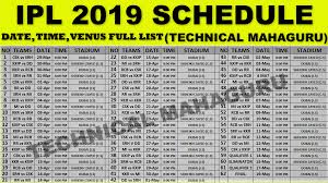 Ipl 2019 Schedule Schedule Venus Chennai Super Kings