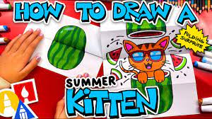 to draw a summer kitten in a watermelon